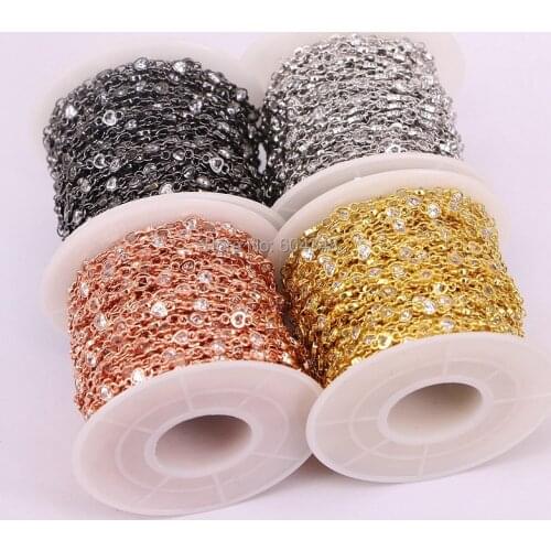 1 Meter ZYZ177-8916 Fashion Cubic Zircon Faceted Heart Beads Rosary Chain Metal Wire Wrapped Links CZ Chains