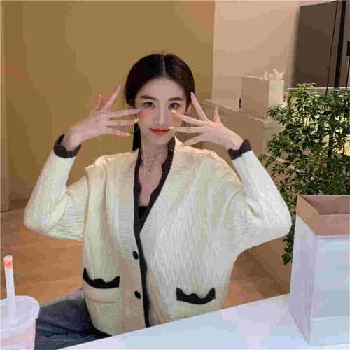 Korean Style Fashion Vintage Cardigan Women Knitted Sweater Mujer Autumn Winter Casual Cardigans Crop Top Jumper Pull Femme