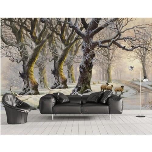 WDBH Custom mural 3d photo wallpaper Oil painting beautiful snow forest big tree decor 3d wall murals wallpaper for living room