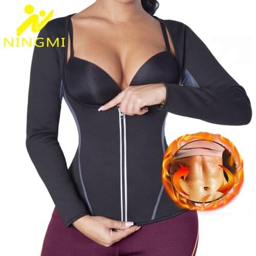 NINGMI Sauna Top Waist Trainer Weight Loss Hot Sport Vest Sauna Suit Body Shaper Jacket Top with Zipe Shapewear Shirt
