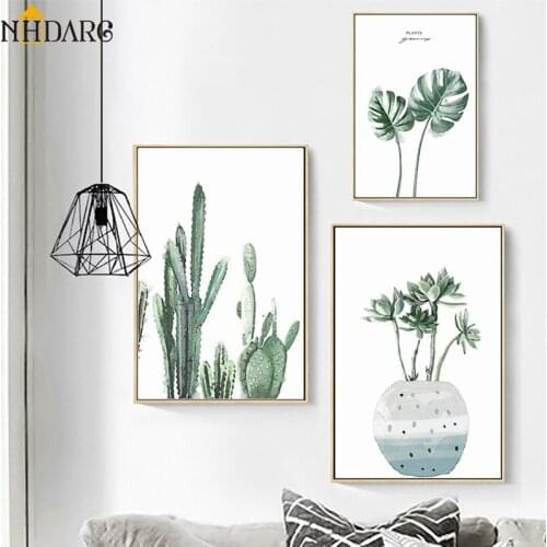 Nordic Modern Green Natural Cactus Leaves Wall Art Posters and Prints Canvas Painting Wall Pictures for Living Room Home Decor