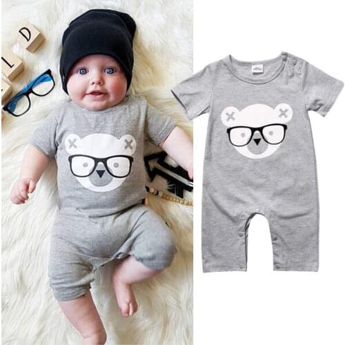 Newborn Toddler Infant Baby Boy Girls Clothes Bear Romper Playsuit Jumpsuit Sleeveless Cartoon Outfit Set 0-24M