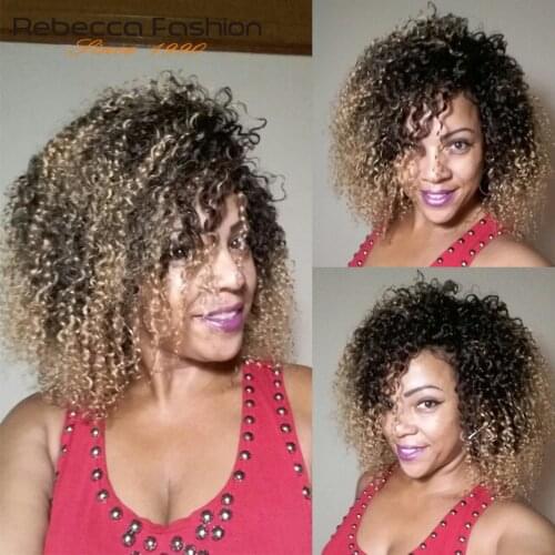 Rebecca Brazilian Remy Kinky Curly Hair Omber Blonde Wig Machine Made Non Lace Short Human Hair Wigs For Women Color 1B/4/27
