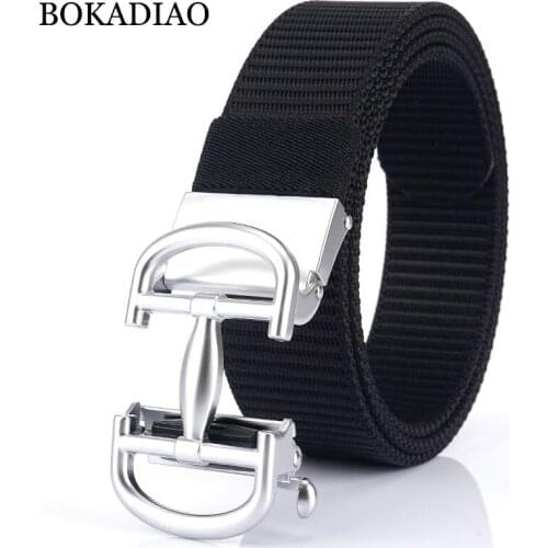 BOKADIAO Men&women Nylon Belt Metal Automatic Buckle canvas belts Outdoor sports Casual jeans waistband Army military male strap