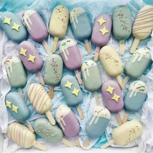 With 10 Popsicle Wood Stick 4 Hole Silicone Ice Cream Mould Ice Cube Tray Popsicle Barrel Diy Mold Dessert Ice Cream Mold