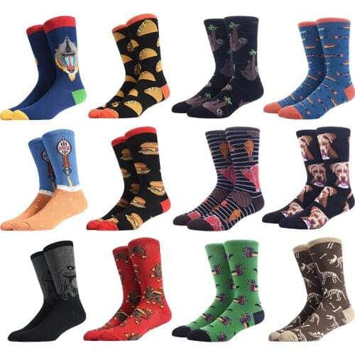 [SOPLCAALCK]Combed Cotton Big Size Happy Funny Socks Cotton Wedding Creative Design Crew Socks Man Chaussette Homme Divertido