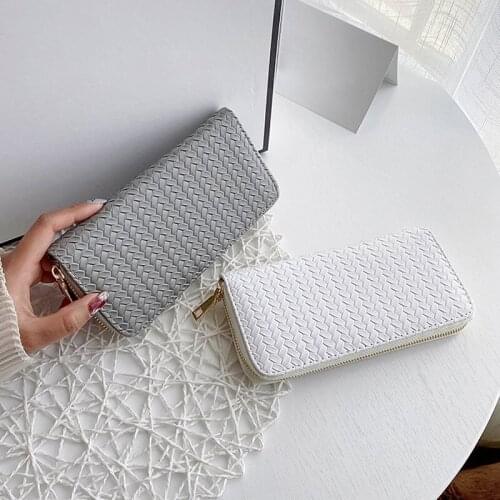 Womens Wallets Purses Straw PU Leather Crown Long Wallet Zipper Phone Bag Money Coin Pocket Card Holder Female Wallet Purse