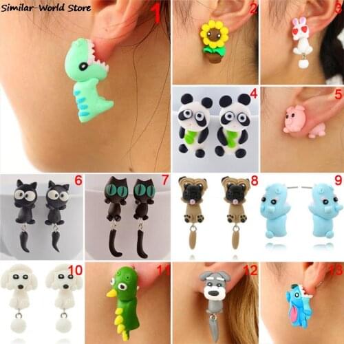 Hot Fashion Handmade Polymer Clay Animal Earrings Cute Cat Red Fox Lovely Panda Squirrel Tiger Stud Earrings For Women Jewelry