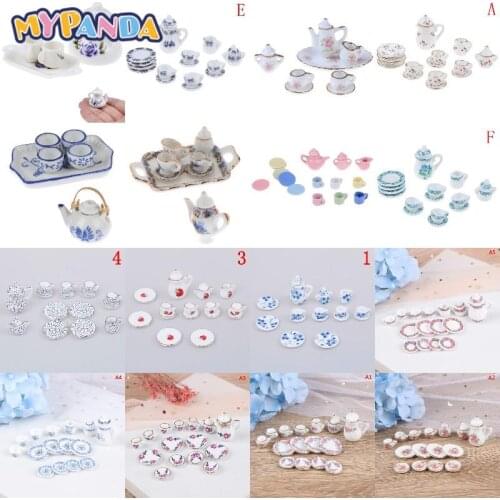 1:12 Dolls House Miniature Mugs Dish Cups Pot Set Direction Furniture Toys Coffee Tea Cups Dollhouse Accessory 15/8/9/4/2Pcs