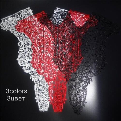 1Set (front+behind) 3Colors Polyester Fabric Venise Lace Beautiful Flower Applique Lace Collar DIY Craft YL0124-3