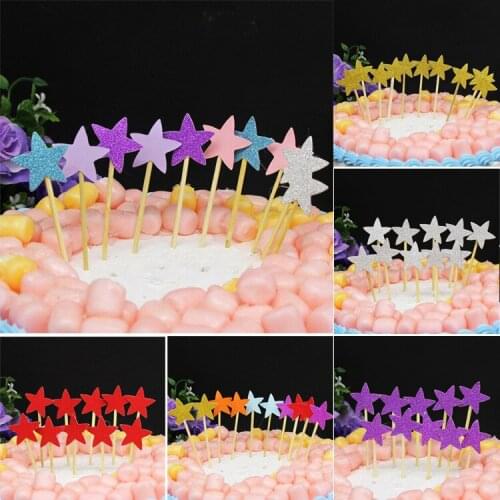 10pcs Small Colorful Cake Topper Star Happy Birthday Party Cake Decor Supplies Baby Shower Decoration Wedding Party