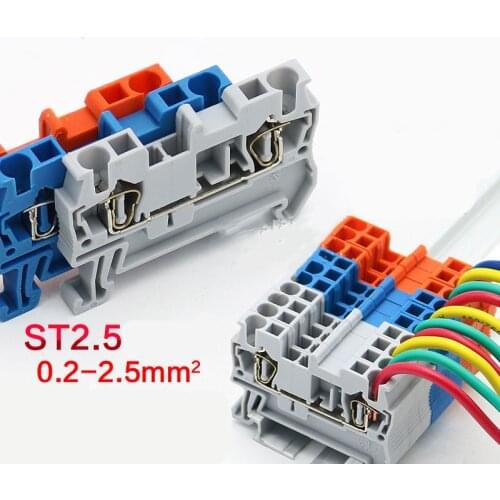 10pcs ST 2.5 PHOENIX Type Din Rail 4 Contacts Spring-cage Quick Connector Modular Terminal Block ST-2.5