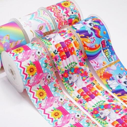 10 Yards Cartoon Printed Grosgrain Ribbon For Hair Bows DIY Crafts Handmade Accessories 50675