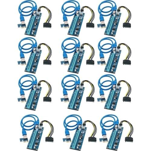12 PCS/Lot 1X to 16X Express Extender Riser Card USB 3.0 PCIe Extension SATA 15Pin to 6Pin Power Cable for Bitcoin