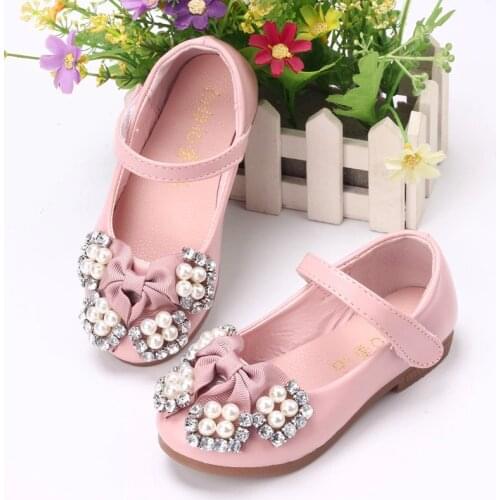 2021 Spring Kids Shoes For Girls Princess PU Leather Soft Baby Girls Toddler Shoes Pearl Children Party Dress Shoes Girls Dance
