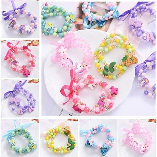 3Pcs/Set Charms Colorful Flowers Cute Cartoon Animal Shape Wooden Bead Bracelet Childrens Bracelet Jewelry Birthday Gift