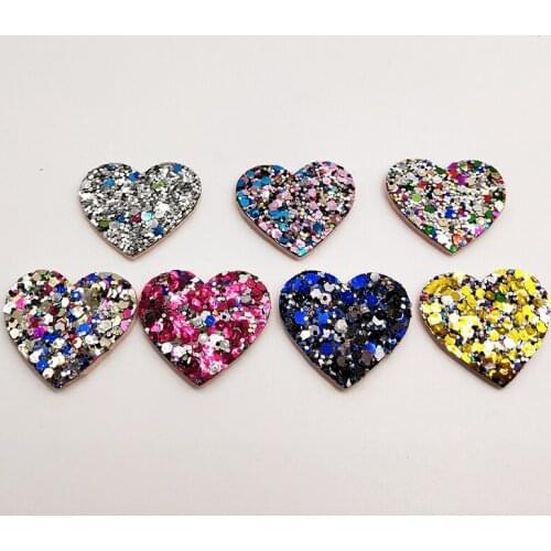 60PCS/lot 3.5CM Glitter Baby Girls Hair Accessories Sequins Heart Padded Appliqued for BB Clip Decoration