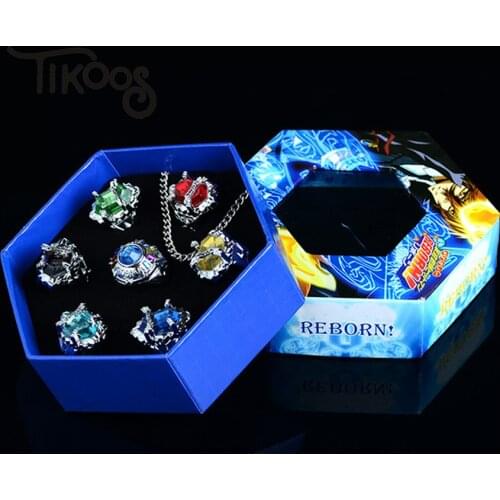 7pcs/Set Fashion jewelry Ring Katekyo Hitman Reborn Sawada Tsunayoshi Anime Cosplay Rings Vongola Rings For Men Women Kids Gift