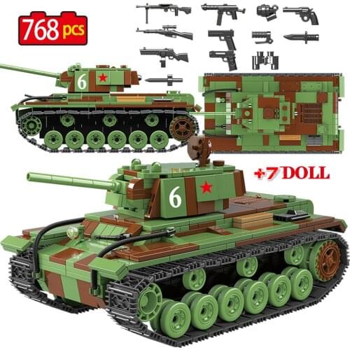 768 PCS Military Soviet Russia KV 1 Tank Building Blocks Tank City Soldier Police Weapon Figures Bricks Toys for Boys