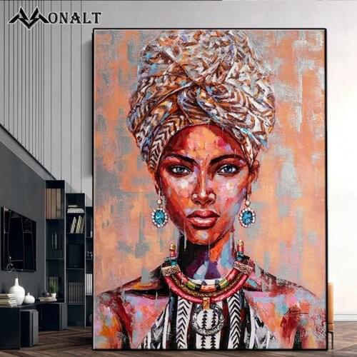 African Female Headscarf Portrait Canvas Oil Painting Hand Painted Modern Art Graffiti Scandinavian Picture Wall Room Decoration