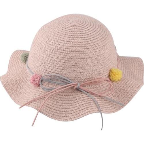 Caps Kids Baby Girl Anti-UV Straw Hat Children Summer Visor Beach Wavy Sunhat Cap Bag