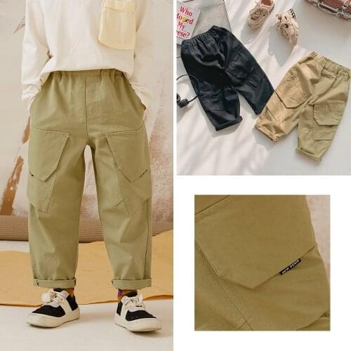 2-9 Y Baby Boys Cargo Pants 2021 Spring New Kids Cotton Casual Trousers Korean Solid Pocket Loose Pants For Boy Children Trouser