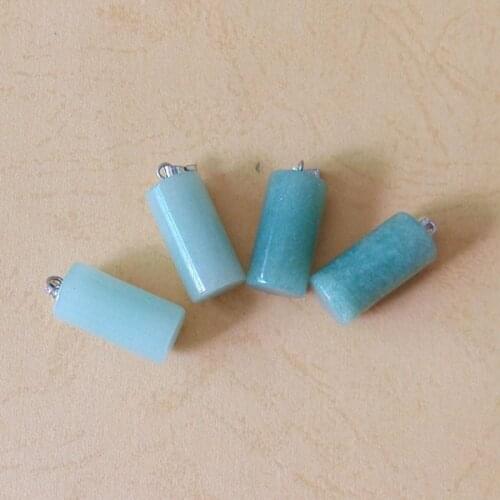 Wholesale 50pcs/lot 2016 fashion good color natural green aventurine stone cylinder pendants for jewelry making free shipping