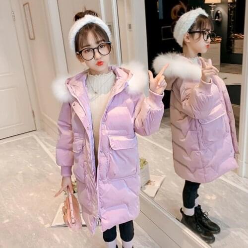 -30 Children Winter jacket Clothes Girl Warm waterproof Coat Hooded long down cotton Coats For Kids Outerwear parka clothing