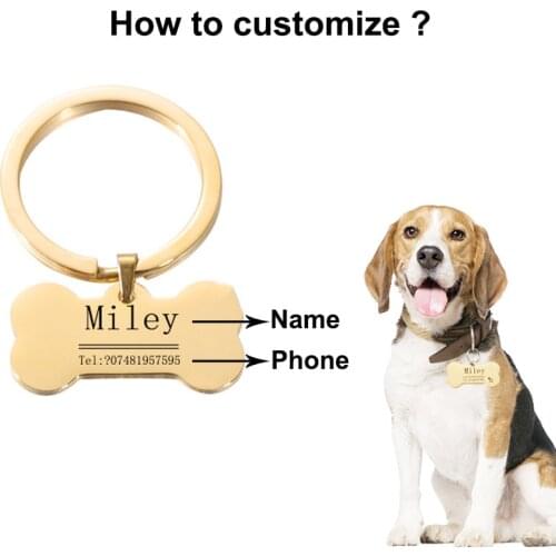 Custom Stainless Steel Pet Bone Keychain Personalized Jewelry for Dog Cat