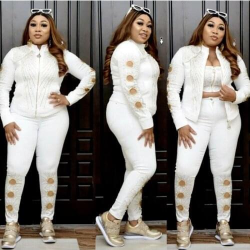 3 Piece Set Africa Clothes African New Dashiki Fashion Flowers Suit Top Trousers Super Elastic Party For Women Outfits