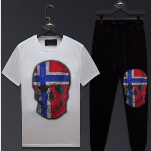 New men summer set tracksuit set short Sleeve tshirt + sweatpants jogging Diamond stone sweatsuit for men