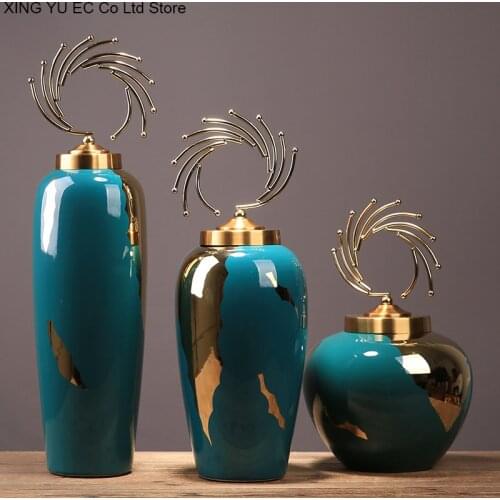 Creative Ceramic Storage Jar Decoration Metal Lid Creative Flower Arrangement Decoration Living Room Home Decoration Storage Jar