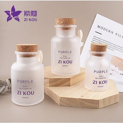 High-end hot-selling Free shipping 1pcs 100ml/200ml Clear Round Cosmetic Empty Matte Cork Jar Bath Salt Bottle with Wood Spoon