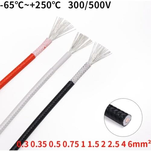 Square 0.3 0.5 1 2 4 6mm Fiber Braided Silicone Rubber Wire Insulated Heat-resistant cable Copper High Temperature Carbon Warm
