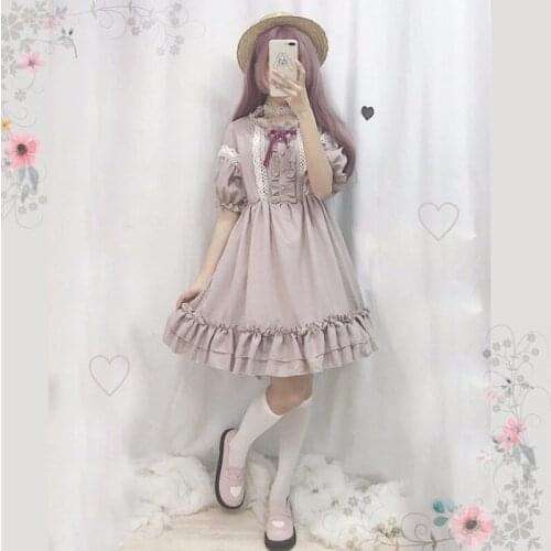 Kawaii Japanese Lolita dress dress women soft girl wind sweet fungus lace lantern sleeves big put fairy dress cute