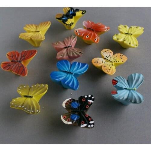 Cartoon Resin Butterfly Children Handles Kids Room Wardrobe Drawer Blue Pulls Shoe Cabinet Door Knobs Cute Furture Handle