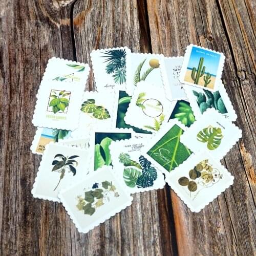 22PCS Retro Green Plants Stickers DIY Decorative Cactus Scrapbooking Sticker Label Diary Stationery Album Waterproof Sticker Toy