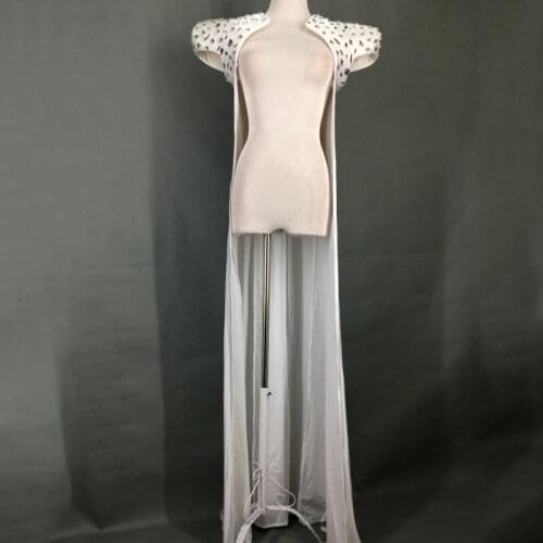 New Nightclub Female Singer Stage Performance Jacket Shiny Rhinestones Cloak Birthday Outfits For Women Rave Clothing DQL4245