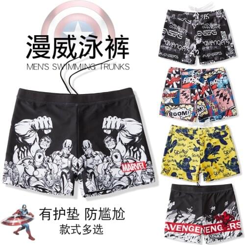 Original Marvel Swimming Trunks Mens Anti-awkward Boxer Plus Size Quick-drying Swimsuit Adult Loose Trend Swimming Trunks