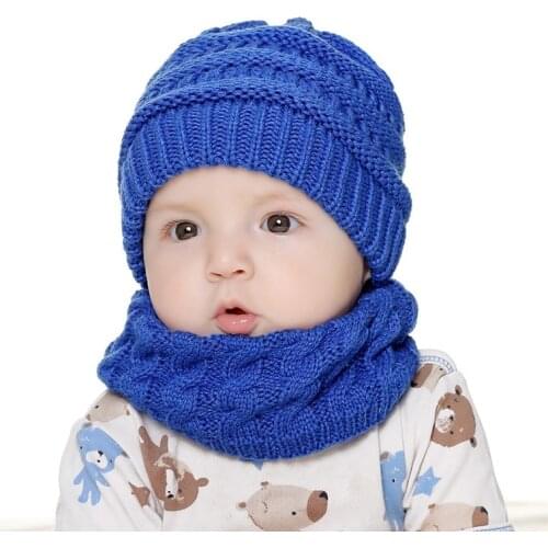 0-2T Newborn Baby Boy Girl Hat Scarf Set Skullies Beanies Winter Fleece Lined Warm Toddler Kids Ring Scarf Hats & Caps 16 Colors
