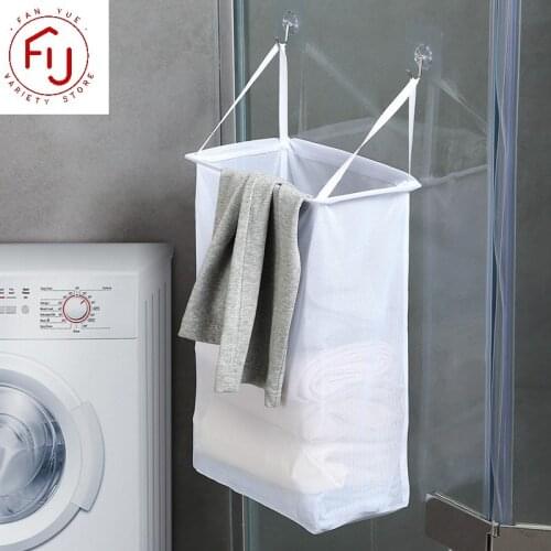 Portable Breathable Mesh Laundry Basket Foldable Wall Mounted Dirty Clothes Basket Bathroom Clothes Storage Baskets