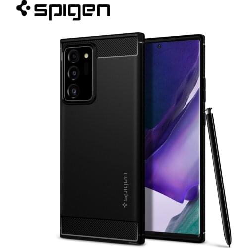 Spigen Rugged Armor for Samsung Galaxy Note 20 Ultra (6.9") - Matte Black Carbon Fiber Texture Mil-grade Protection Cases