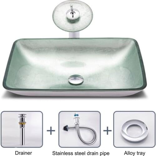 New Style WashbasinTempered Glass Bathroom Sink Silver White Ccreative Art Basin Above Counter Basin With Faucet and Drainer