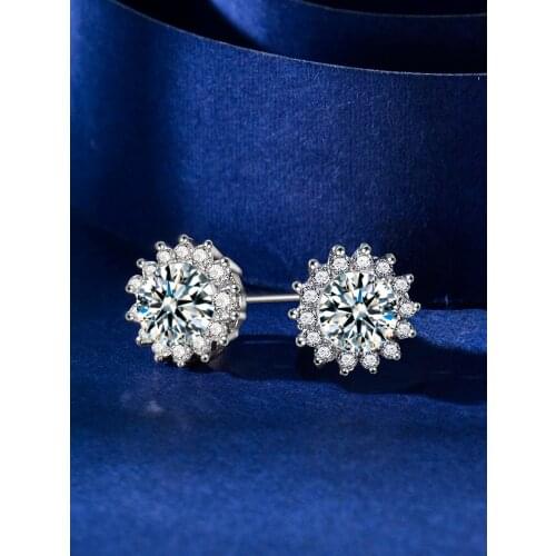 Sun flower Style Ear studs, 925 Silver Ring Natural Moissanite for women,Woman Girl Gift,D color,VVS,0.5CT Moissanite