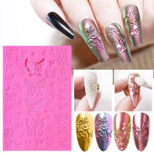 14.5*10cm Nail Art Silicone Printing Template Nail Mold Powder Chrome Pigment Dust 3D Relief Decorating Tool Printing Plate