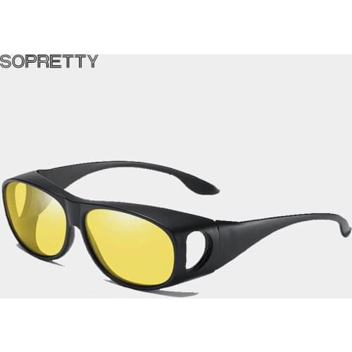 Polarized Coating Sunglasses Night Driving Eyewear Anti-Glare Wear Fit Over Prescription Glasses Wrap Around Yellow Lens T050
