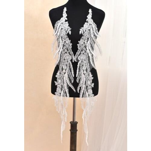 5 pairs Wing Cotton Embroidery Bridal lace applique pair , Lace Patch Motify for wedding , veils, bridal gowns 17 x 90cm