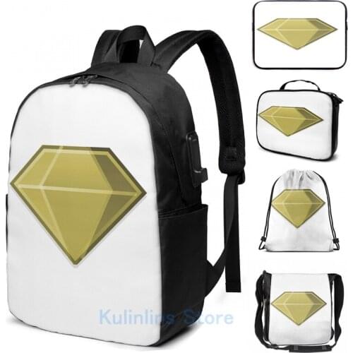 Funny Graphic print Gold Gem Sticker USB Charge Backpack men School bags Women bag Travel laptop bag