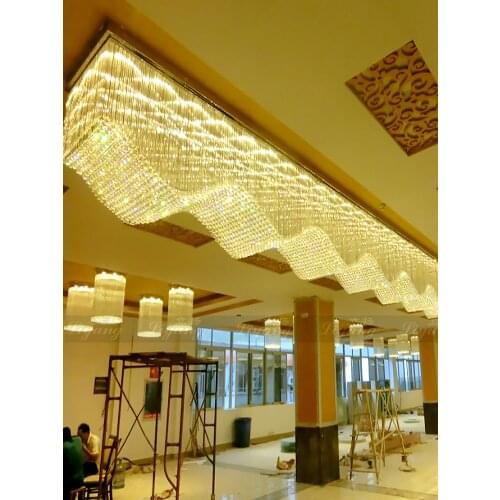 Custom luxury rectangular wave crystal lamp villa living room lamp jewelry shop banquet hall hotel lobby corridor