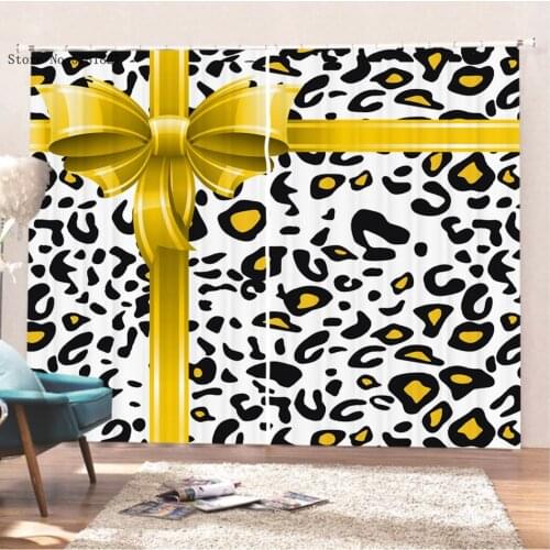 Leopard Bow Window Curtains 3D Print Colorful Kawaii Window Treatments For Living Room Window Drapes For Bedroom Curtain